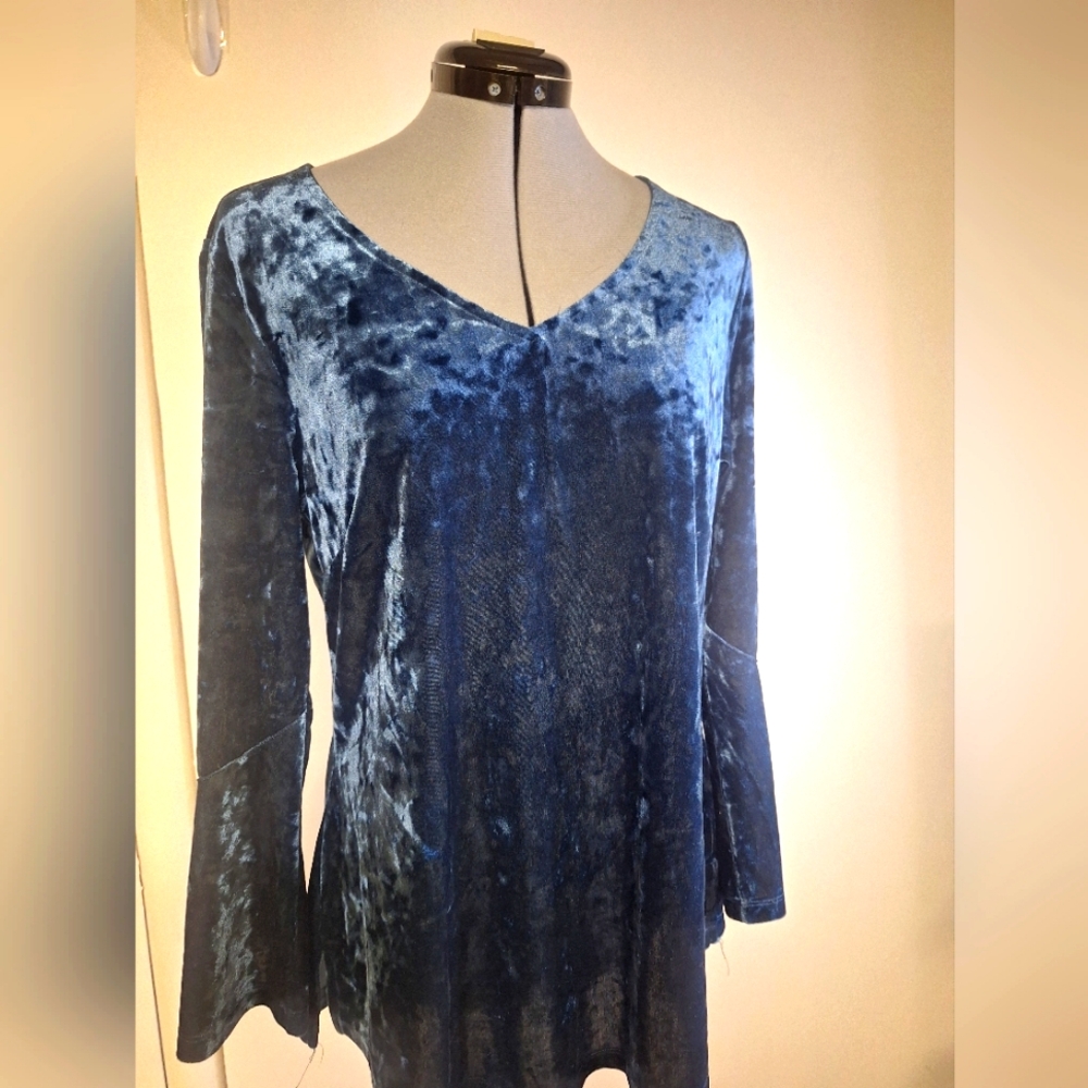 Velveteen Emerald Green V Neck Top. Size Med